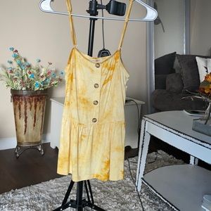 Boutique blouse. Peplum, yellow tie dye, cami.
